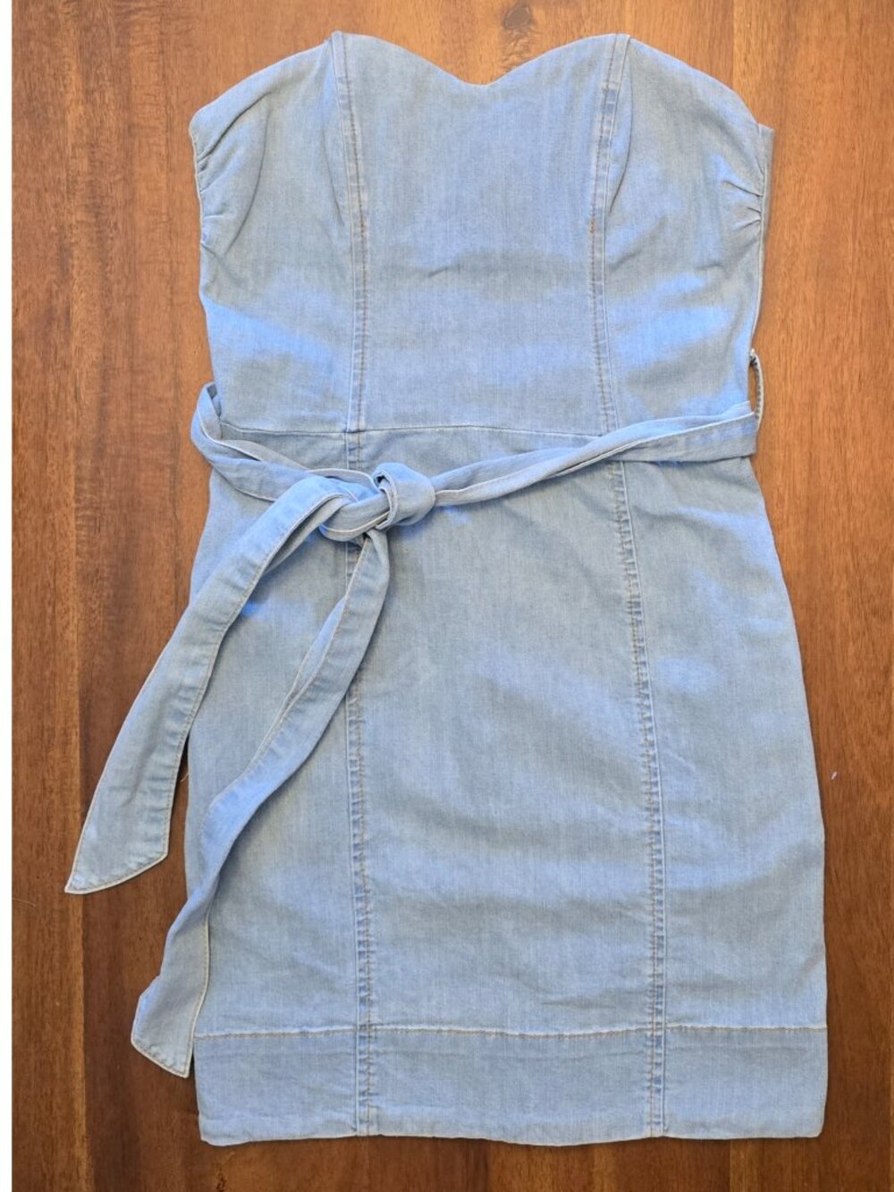 H&M Strapless Denim Mini Dress Light Wash Belted - Size 8